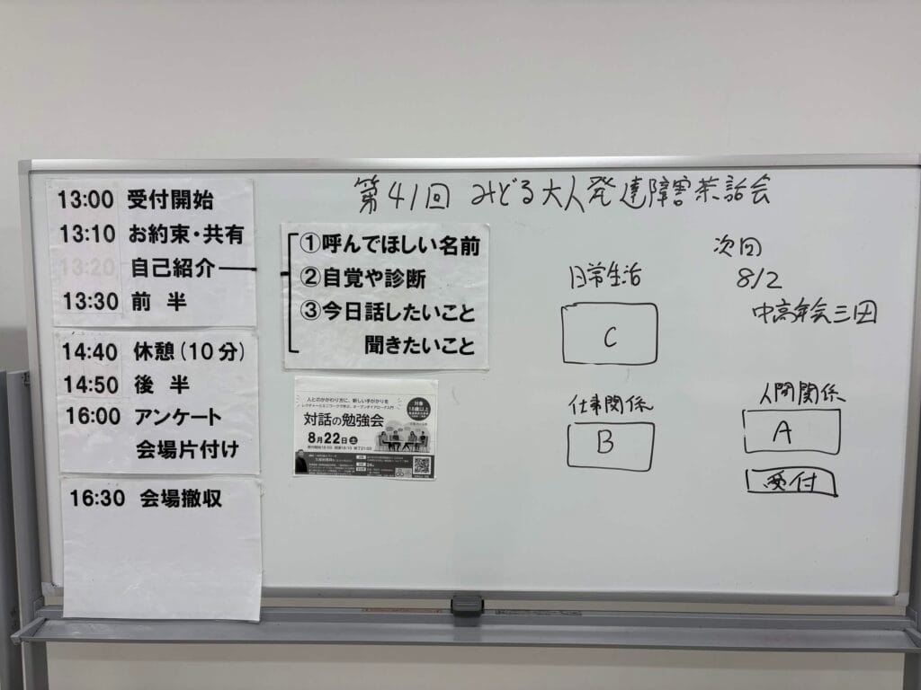 研究者・学生の方へ 1 成人期発達障害 研究協力(みどる会の茶話会・当事者会の様子)